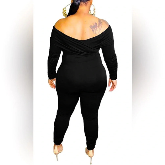 Sexy Off Shoulder Solid Color Ruched Bodycon Jumpsuits 5XL - Picture 2 of 7